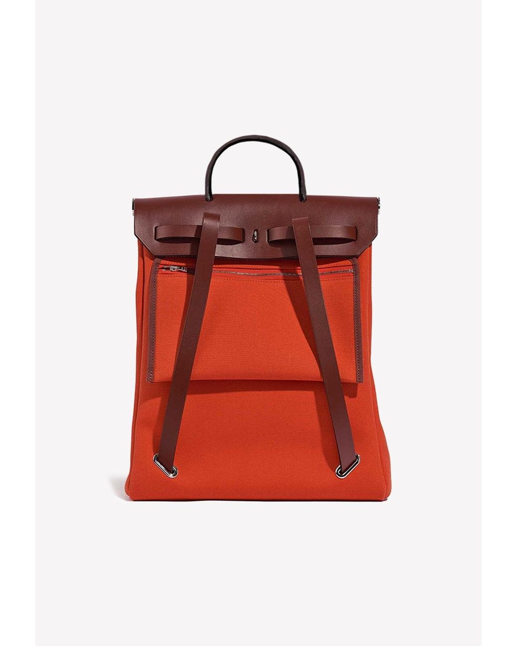 Hermès Herbag A Dos Backpack In Orange Mècano Toile And Rouge H Vache  Hunter Leather in Red