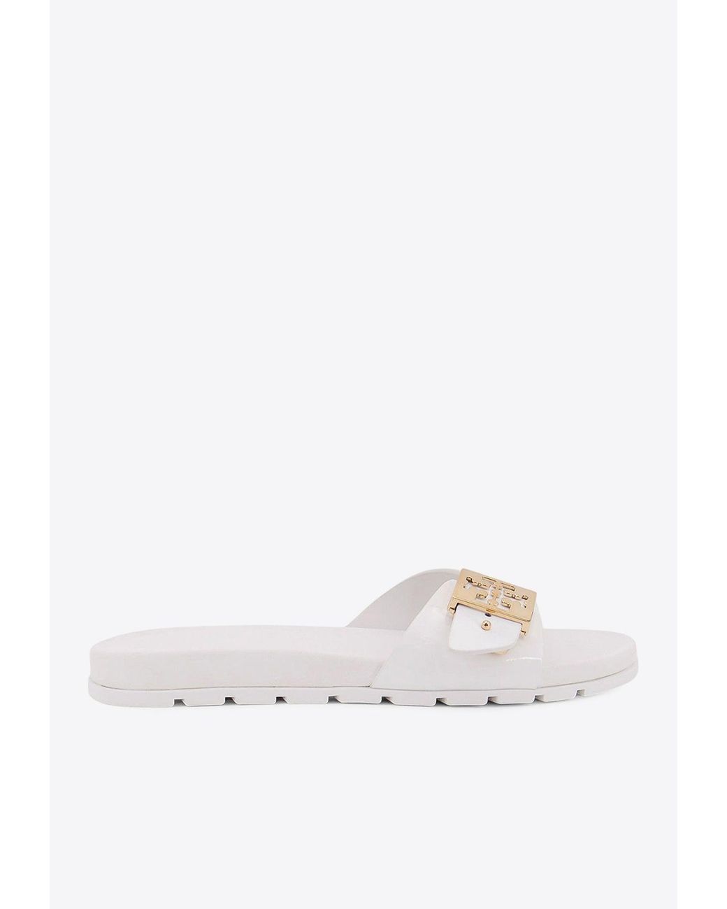 Tory Burch White Leather Buckle Slides