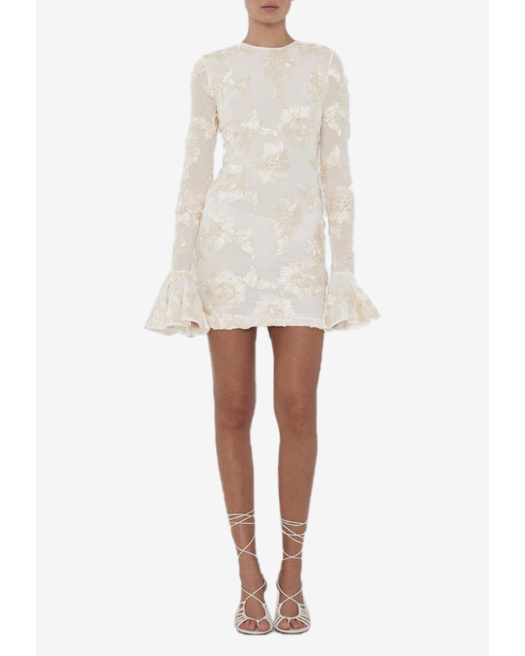 ROTATE BIRGER CHRISTENSEN 3d Mesh Flower Mini Dress in White ROTATE BIRGER CHRISTENSEN 3d Mesh Flower Mini Dress in White