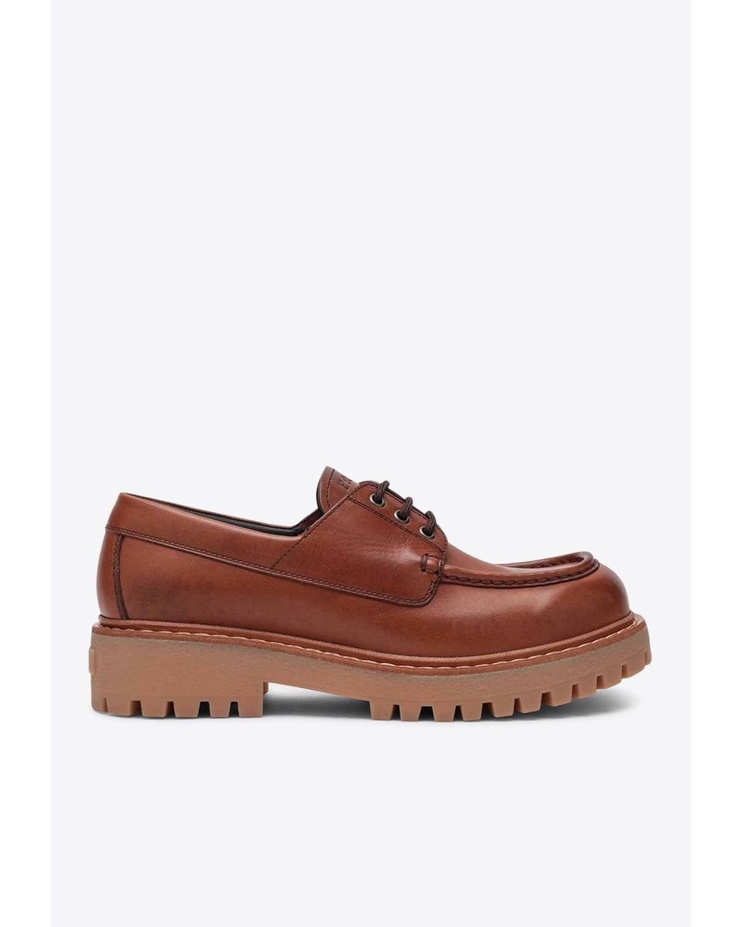 Prada Brown Leather Loafers With Embossed-Logo for men