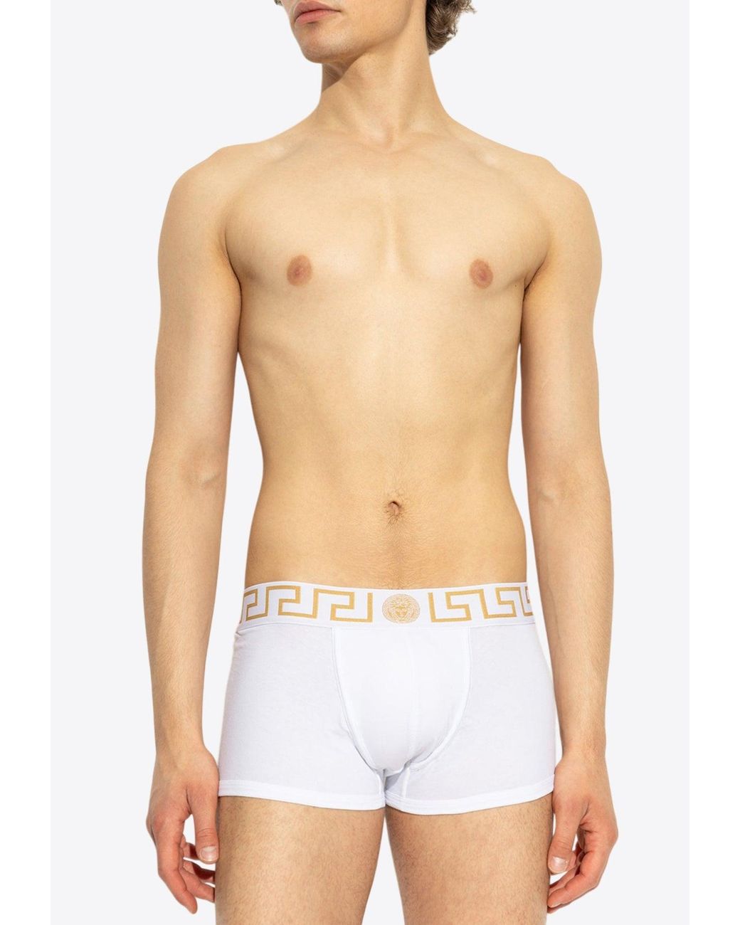 Versace White Greca Border Trunks With Medusa for men