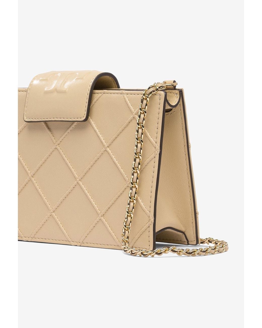 Tory Burch Natural Mini Fleming Wallet With Chain