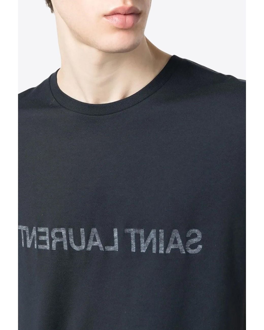 Saint Laurent Black Reverse Logo Print T-Shirt for men