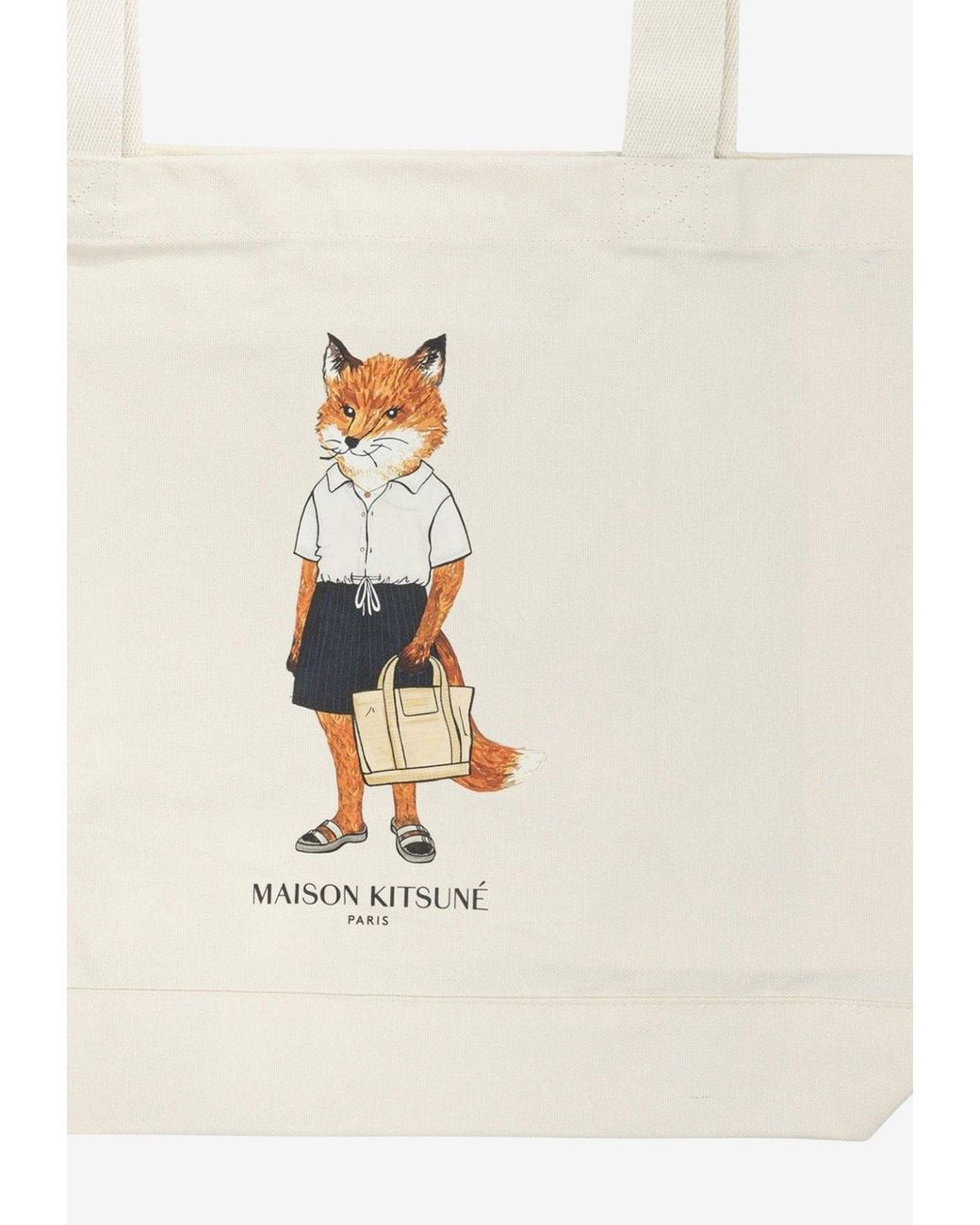 Large Rectangular Bag Maison Kitsuné Large Dressed Fox Canvas Tote Bag in White | Lyst