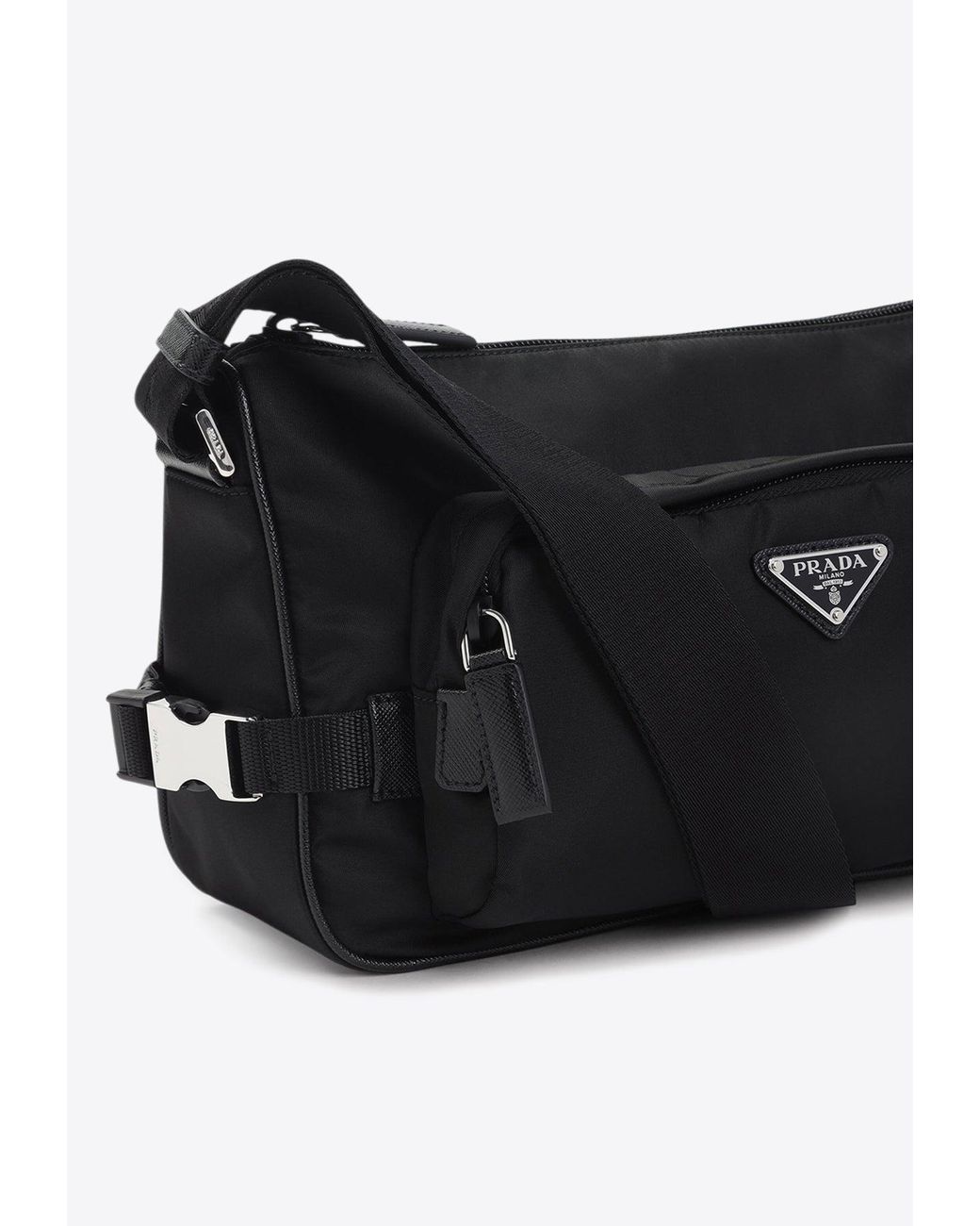Prada Medium Logo Messenger Bag in Black for Men | Lyst