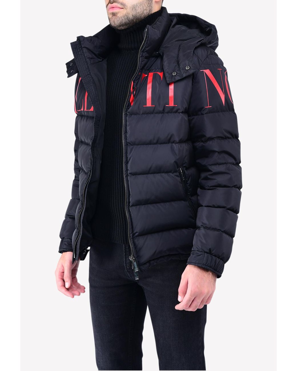 Valentino Synthetic Vltn Print Puffer Jacket With Removable Hood in Black  for Men | Lyst