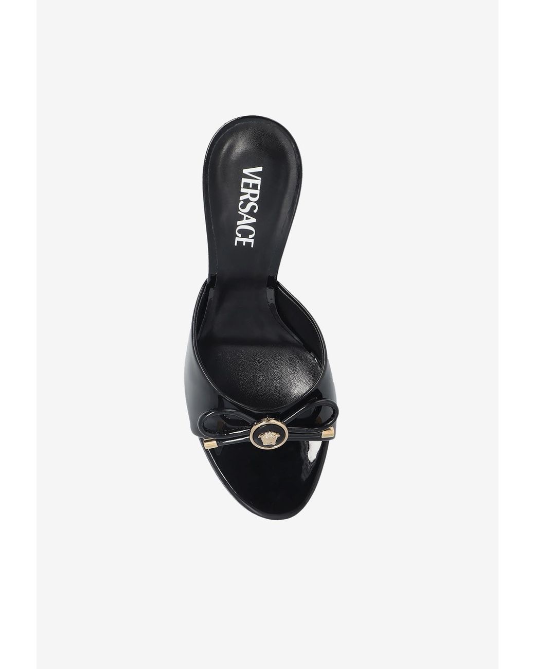 Versace Black Opera Bow 85 Patent Leather Mules