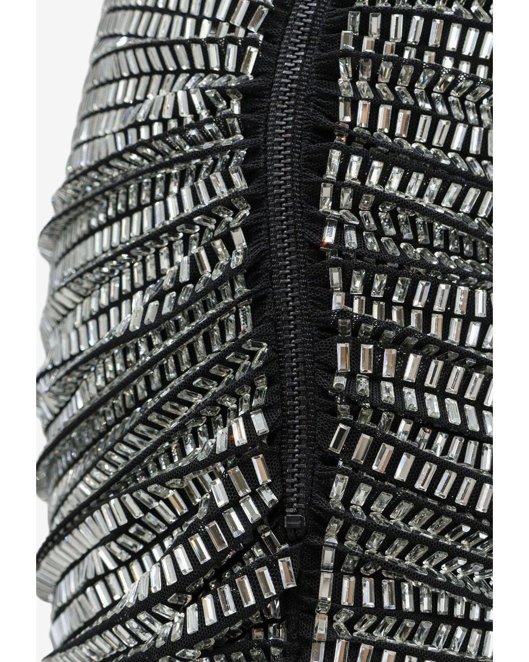 Self-Portrait All-Over Rhinestones Draped Mini Skirt in Gray | Lyst