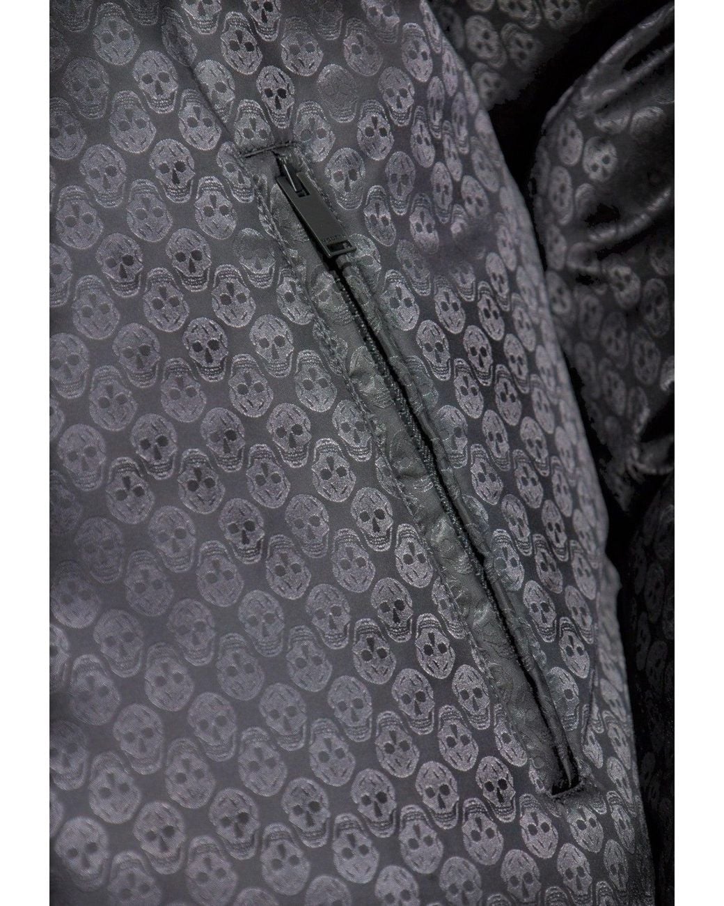 McQueen Black Skull Jacquard Puffer Jacket for men