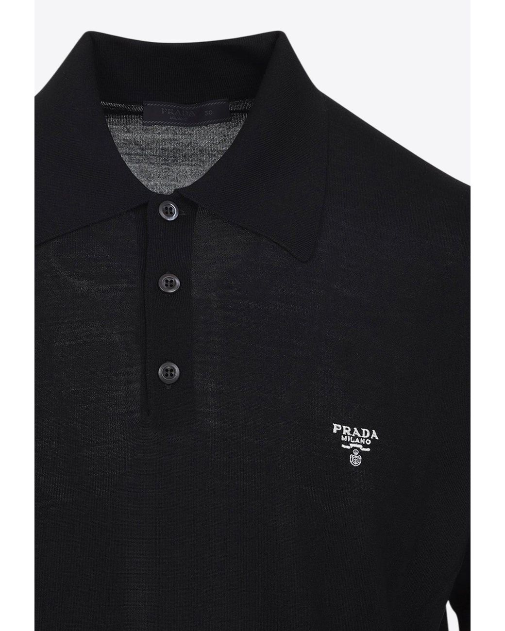 Prada Knit Polo T-Shirt With Embroidered-Logo in Black for Men | Lyst