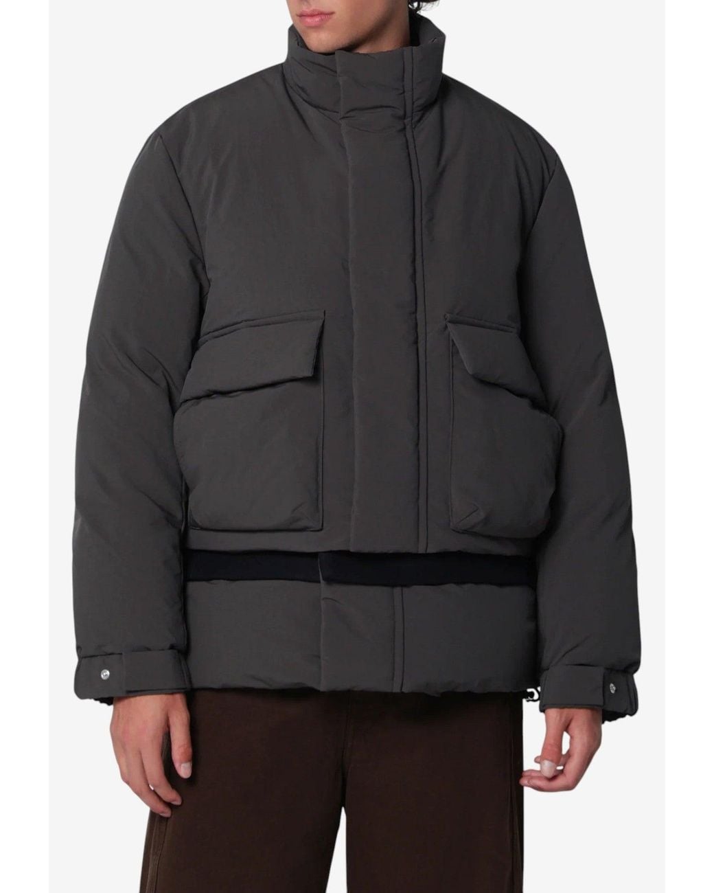 Sacai Gray Wool-Insert High-Collar Down Jacket for men