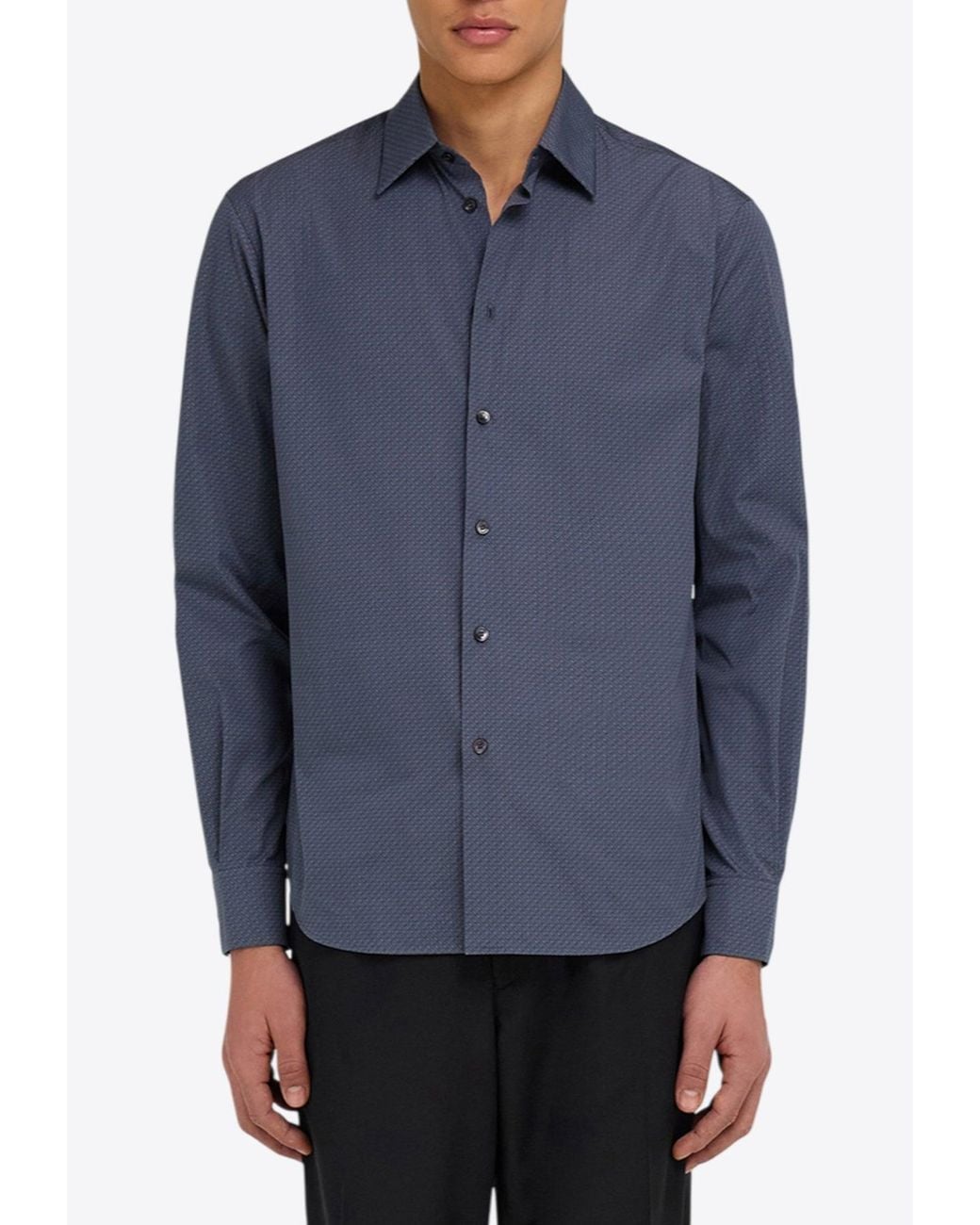 Ferragamo Blue Micro Pattern Button-Up Shirt for men