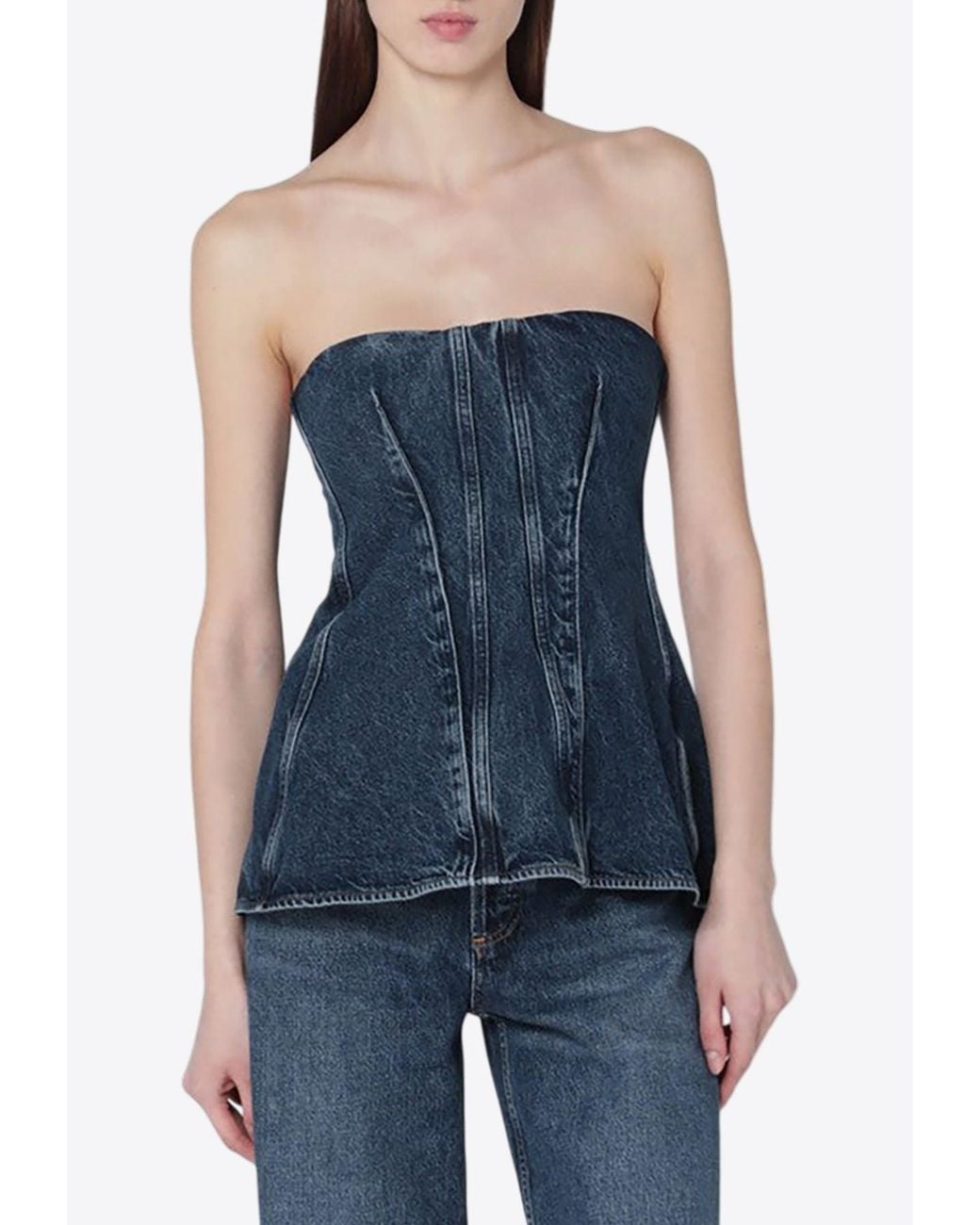 Agolde Blue Denim Strapless Top