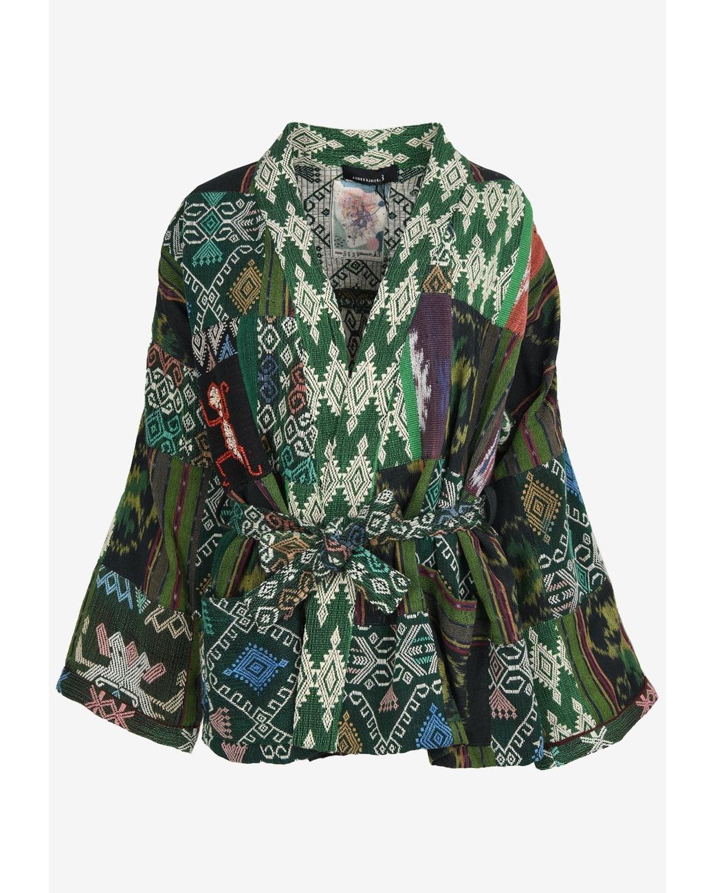 Ambre Babzoe Giacca Patchwork Kimono in Green | Lyst