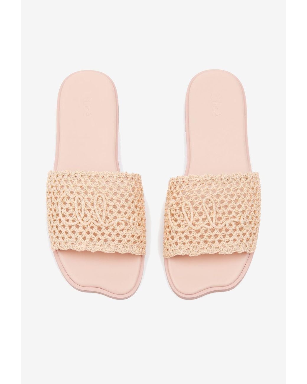 Chloé White Soleil Crochet-Effect Flat Sandals