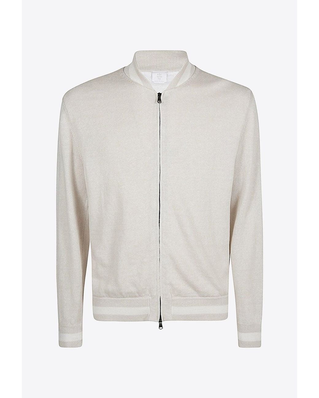 Eleventy White Linen-Blend Zip-Up Bomber Jacket for men