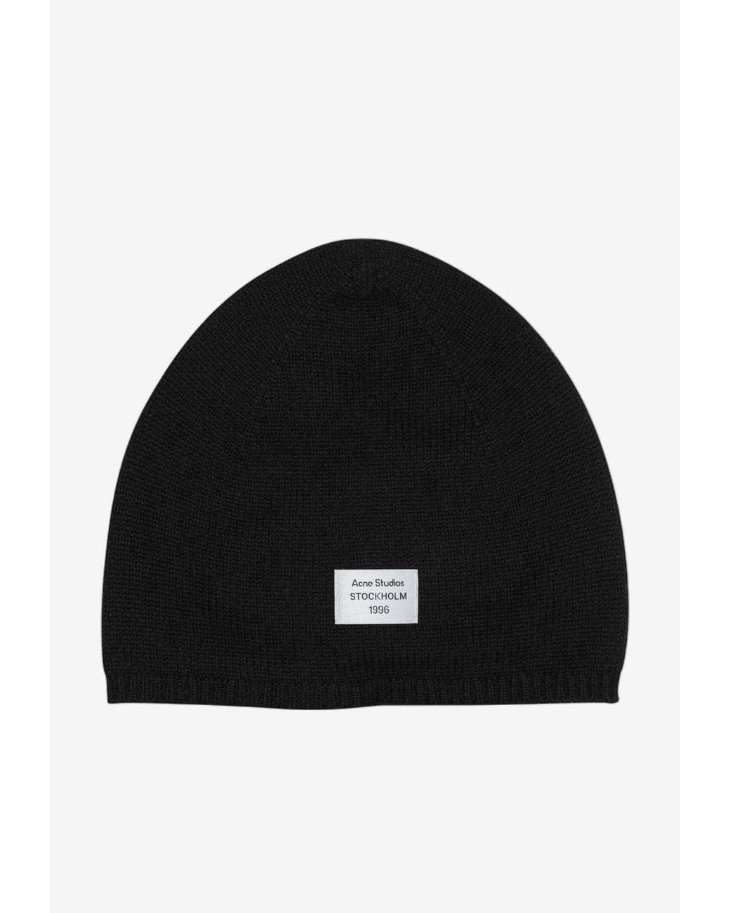 Acne Black Logo Patch Ribbed Cashmere Beanie for men
