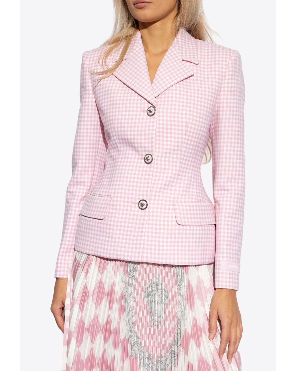 【関税・送料込み】VERSACE BLAZERS PINK VIRGIN WOOL BLAZER Wool Single-Breasted DV Blazer Pink | VERSACE