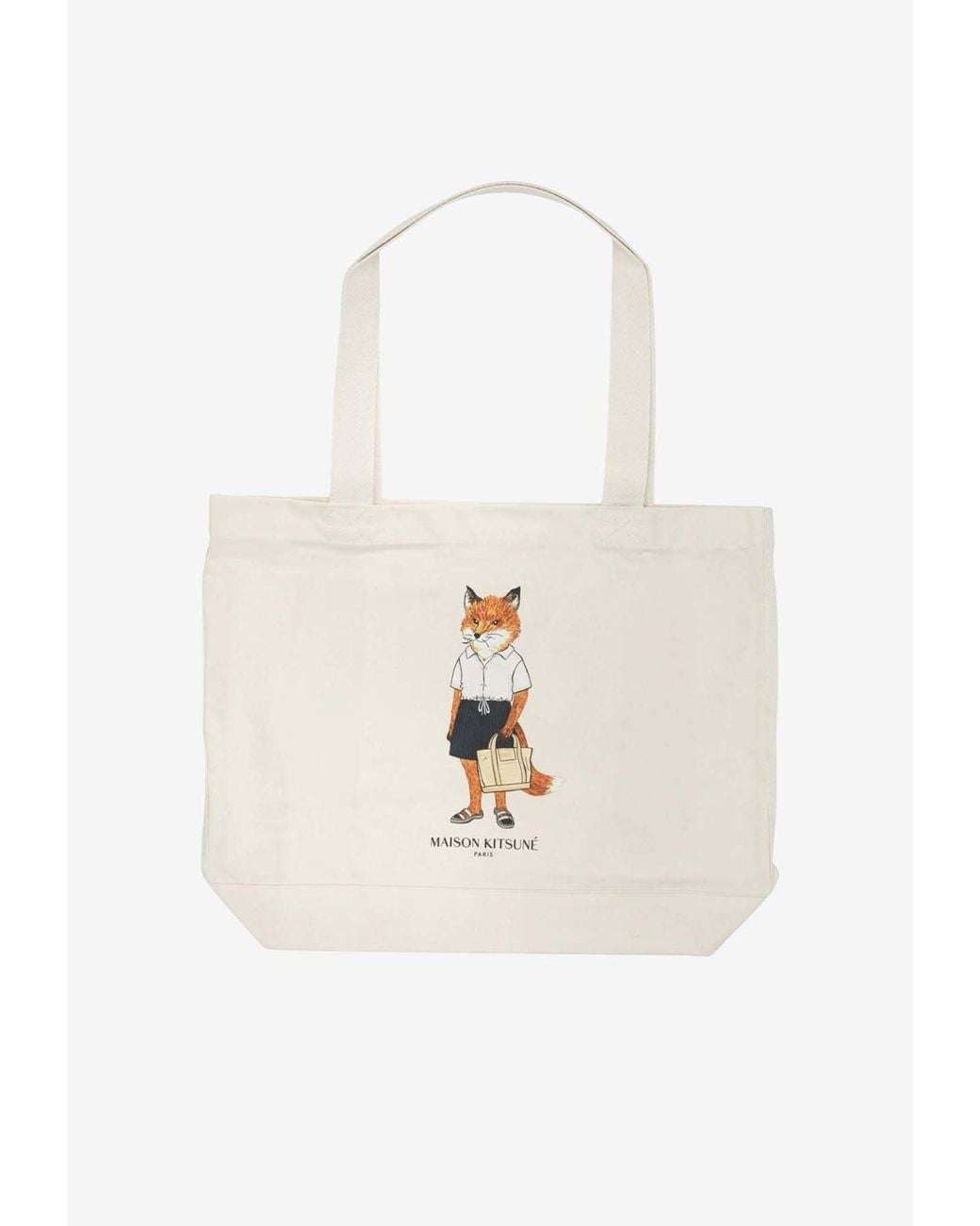 Large Rectangular Bag Maison Kitsuné Large Dressed Fox Canvas Tote Bag in White | Lyst