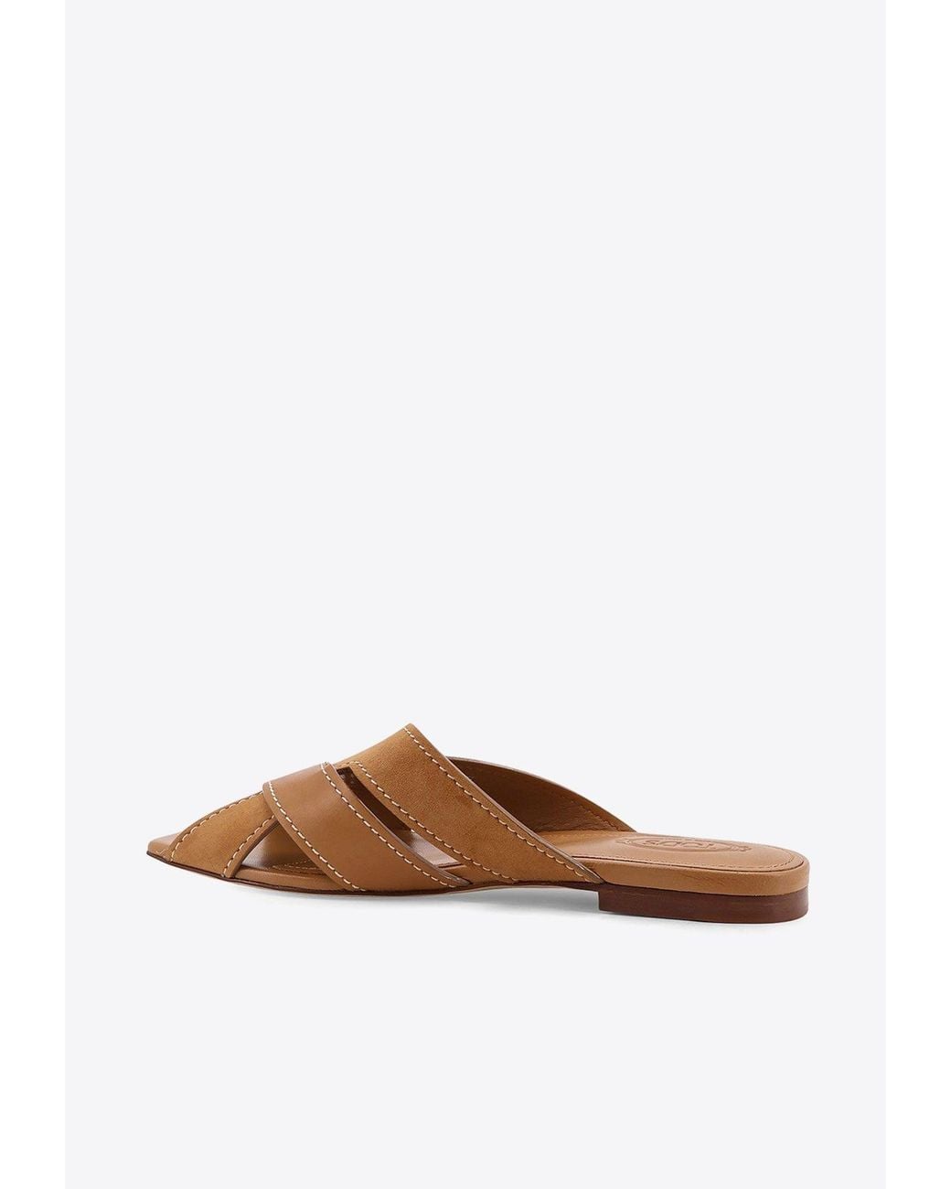 Tod's Brown Stitched Leather Flat Sandals