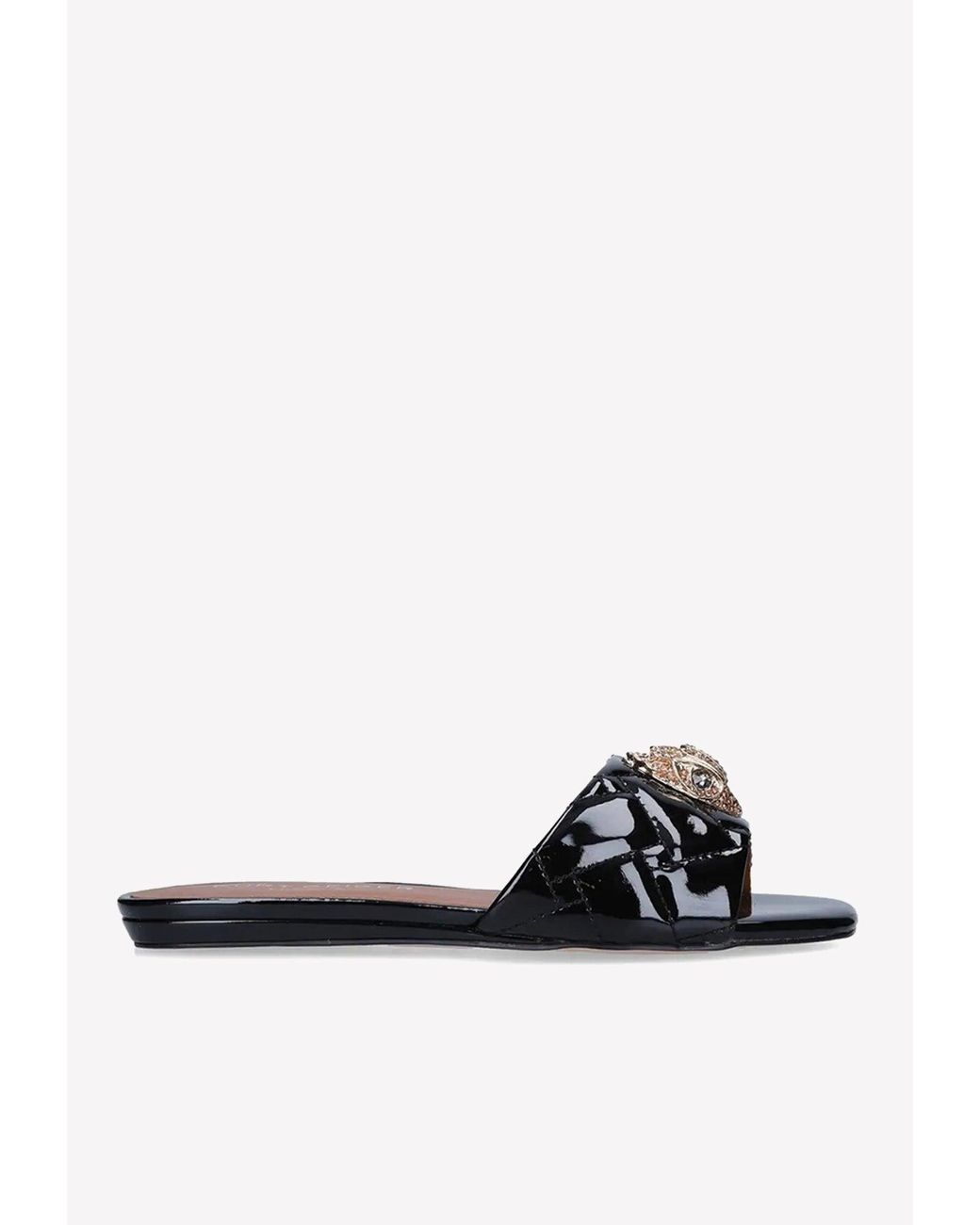 Kurt Geiger Kensington Quilted Flat Sandals In Patent Leather in Black
