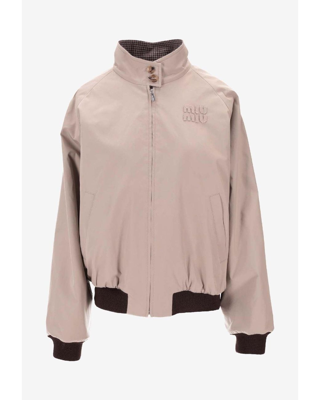 Miu Miu Pink Reversible Houndstooth Zip-Up Jacket