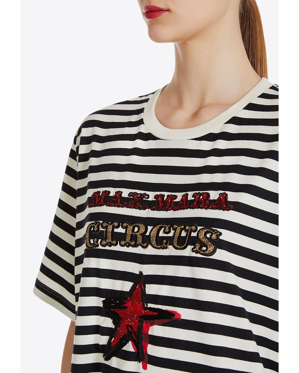 Max Mara Black Kaki Oversized Stripe T-Shirt