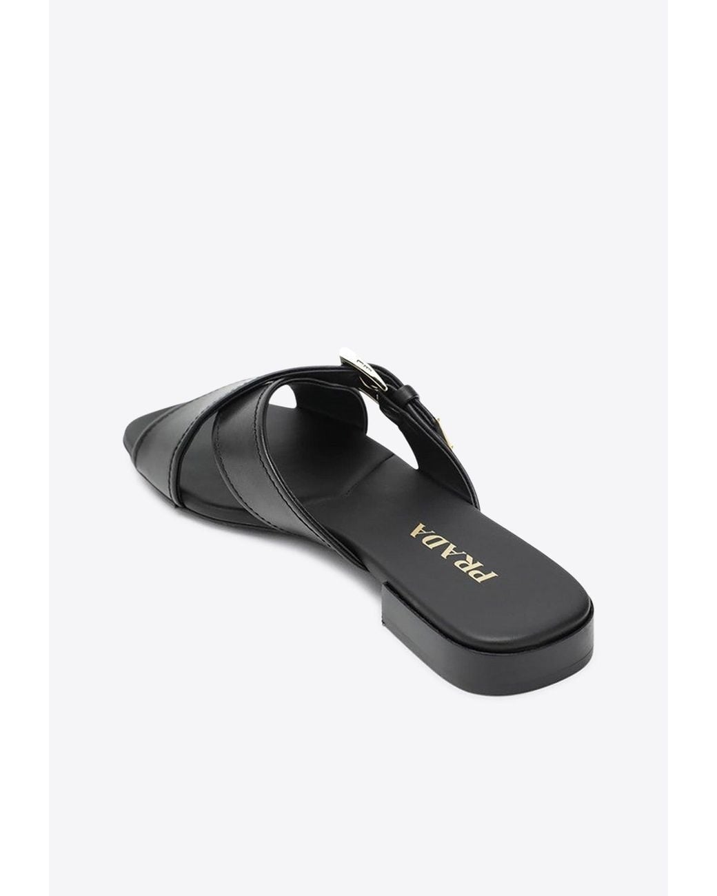 Prada White Triangle Logo Leather Flat Sandals