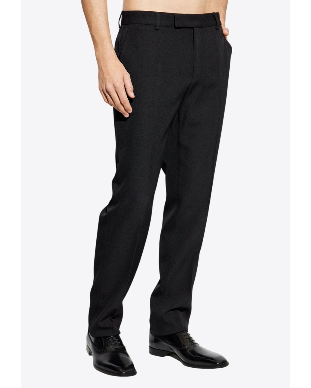 Versace Black Tailored Wool Tapered Pants for men