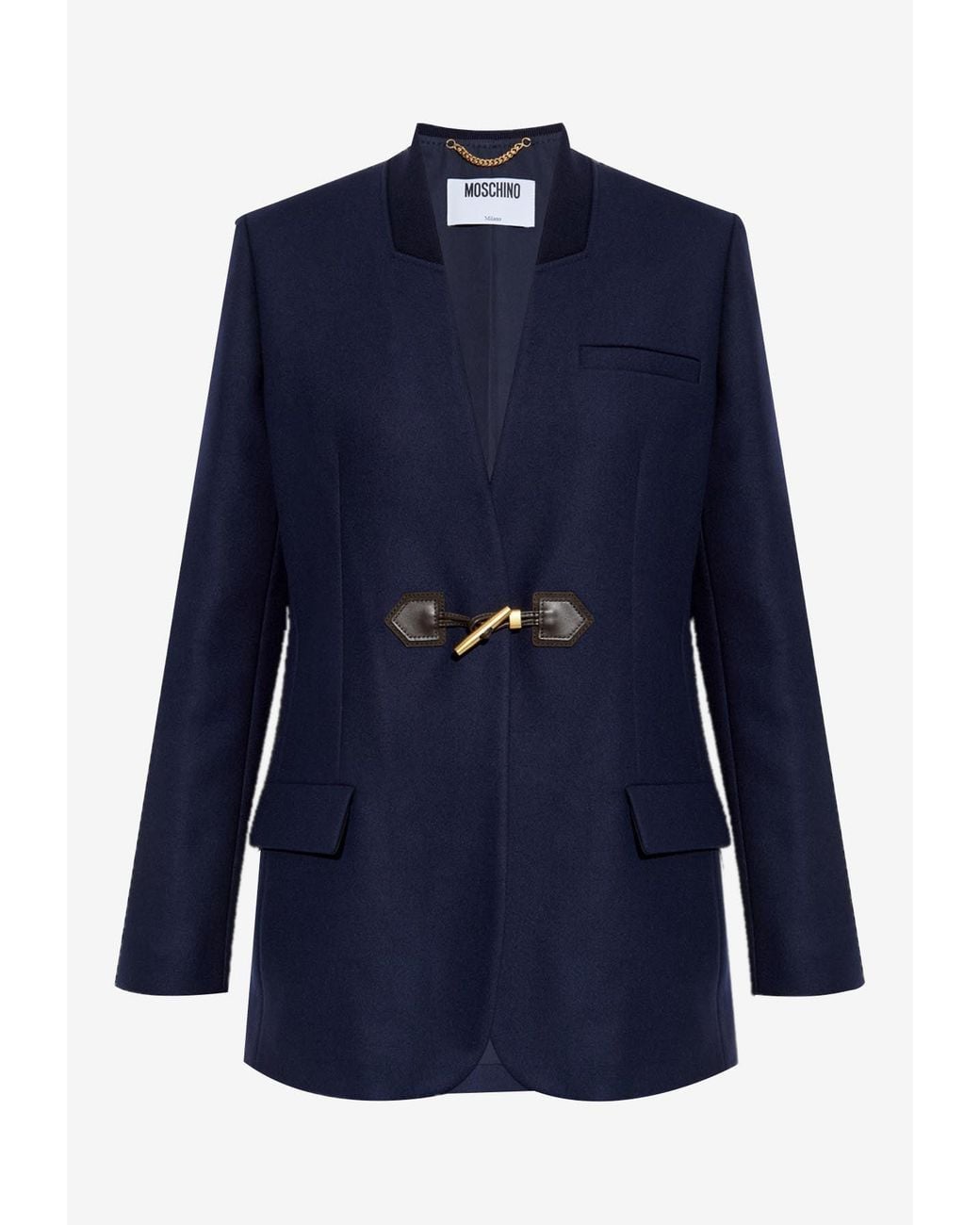 Moschino Blue Single-Breasted Wool Blazer