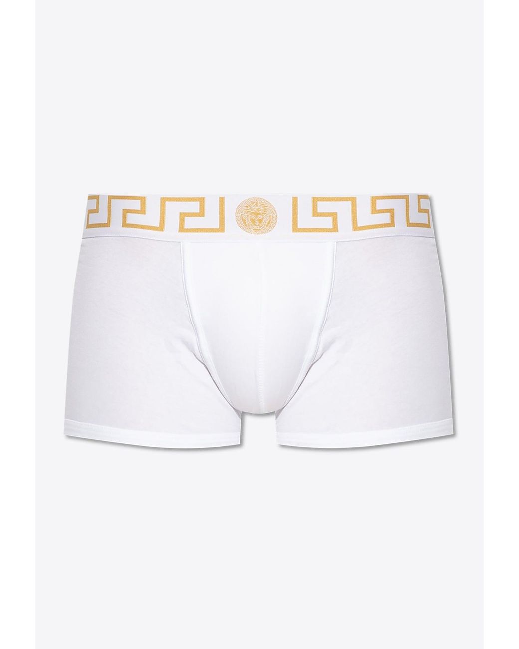 Versace White Greca Border Trunks With Medusa for men