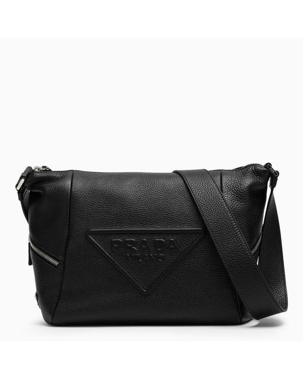 Prada Black Leather Shoulder Bag Black for Men Lyst