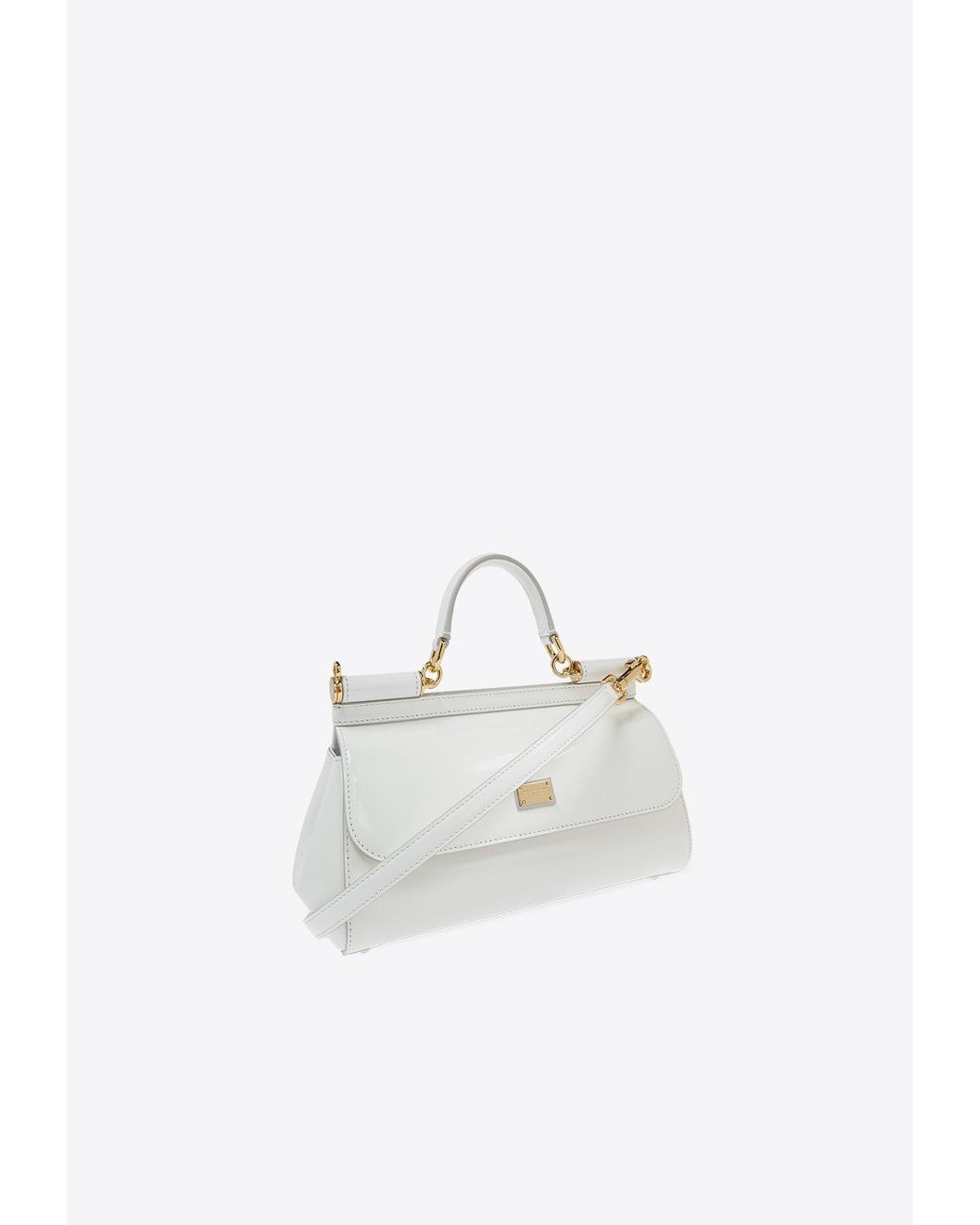 Dolce & Gabbana White Elongated Sicily Leather Top Handle Bag