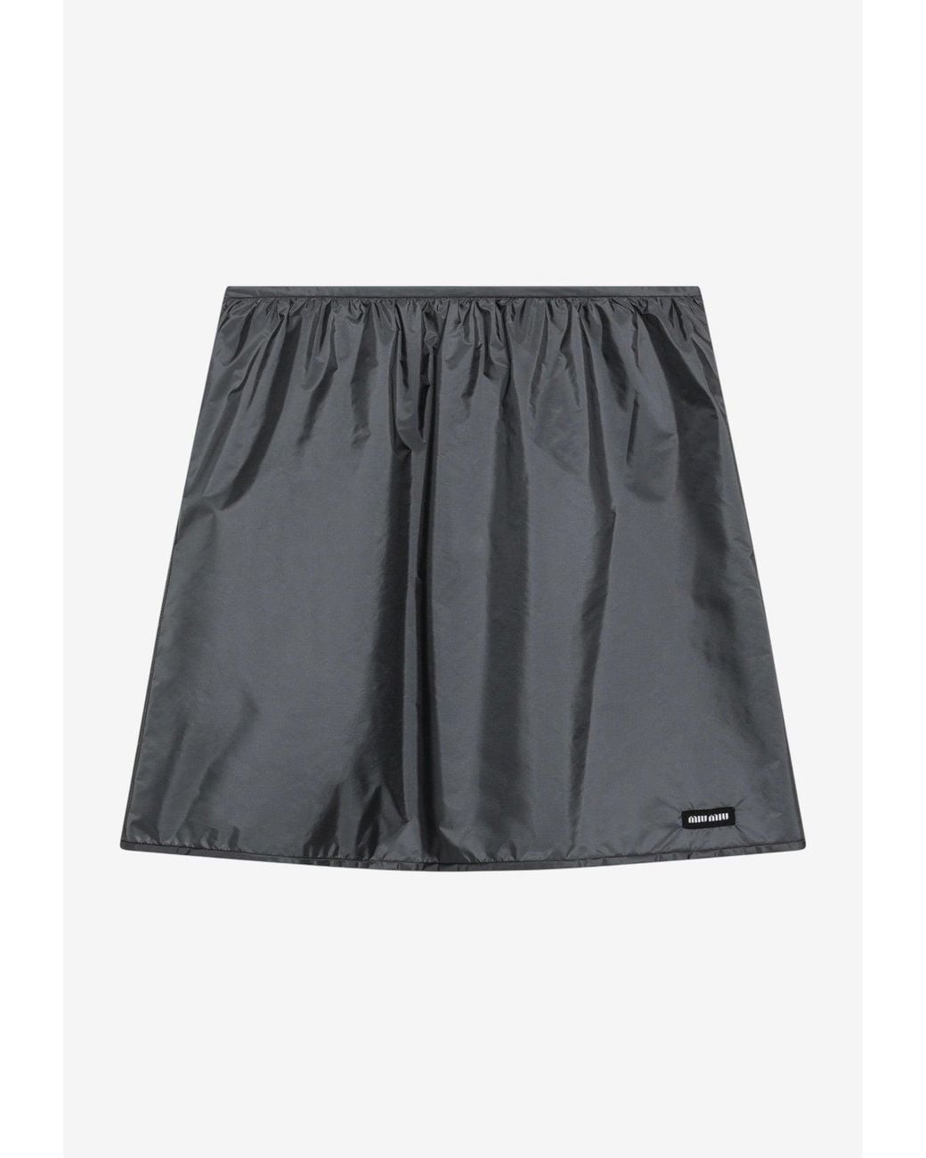 Miu Miu Gray Logo Patch Technical Mini Skirt