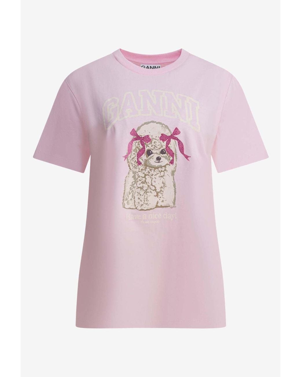 Ganni Poodle Print T-Shirt in Pink | Lyst