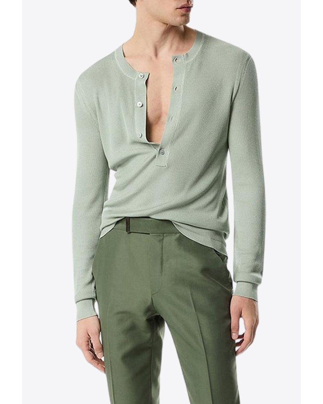 Tom Ford Silk-Blend Henley T-Shirt in Green for Men | Lyst