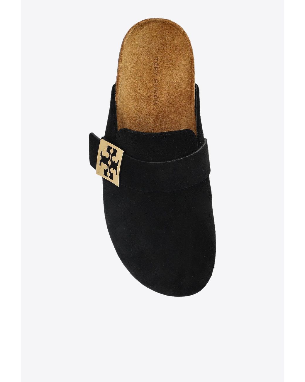 Tory Burch Black Mellow Logo Plaque Suede Flat Mules