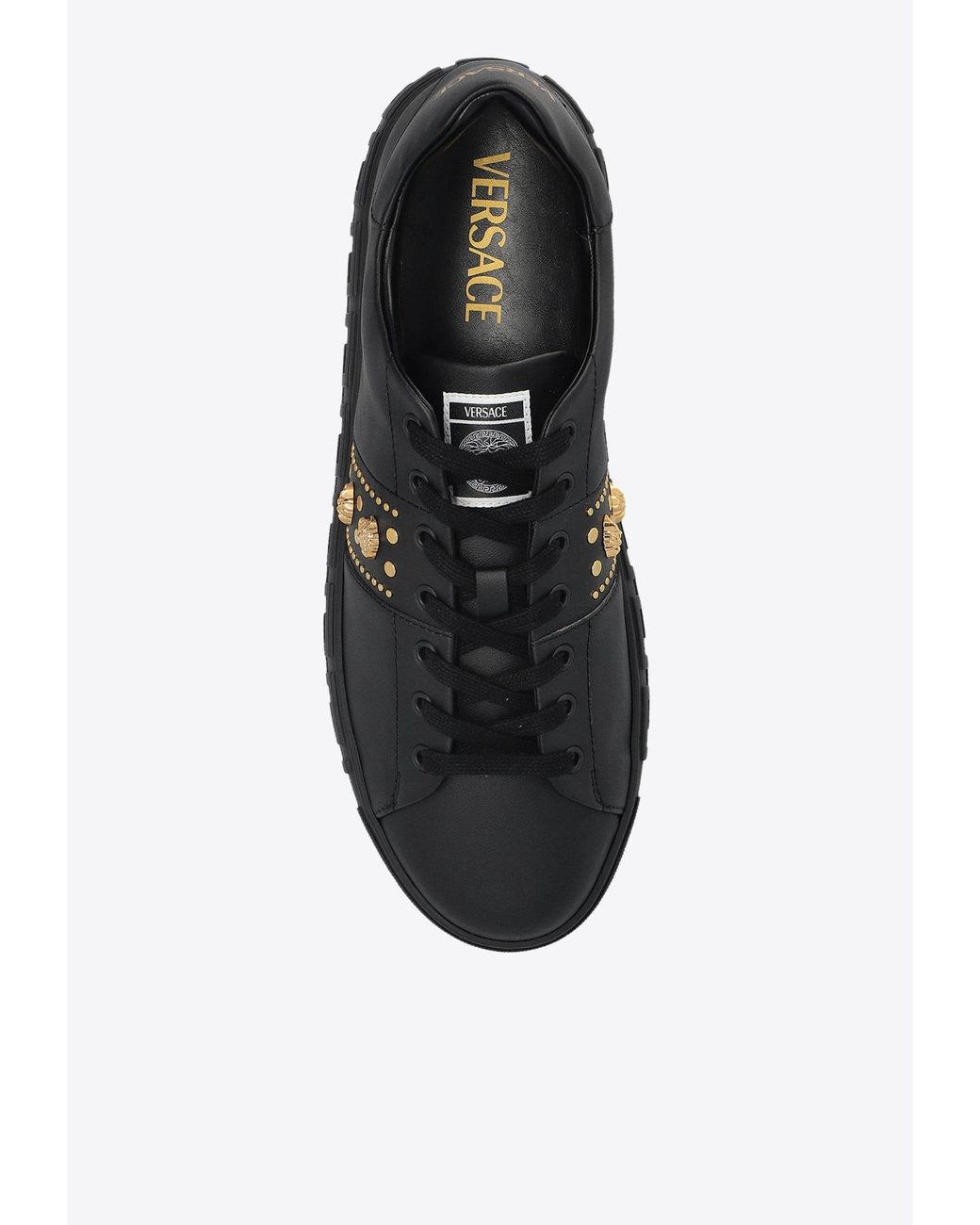 Versace Black Studded Greca Low-Top Sneakers for men