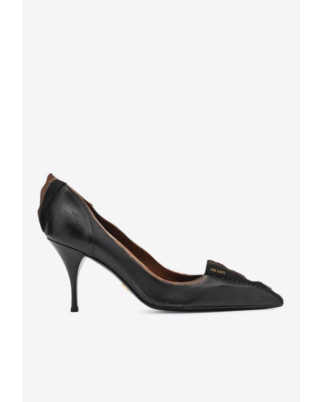 Prada 85 Antique Leather Pumps in Black | Lyst