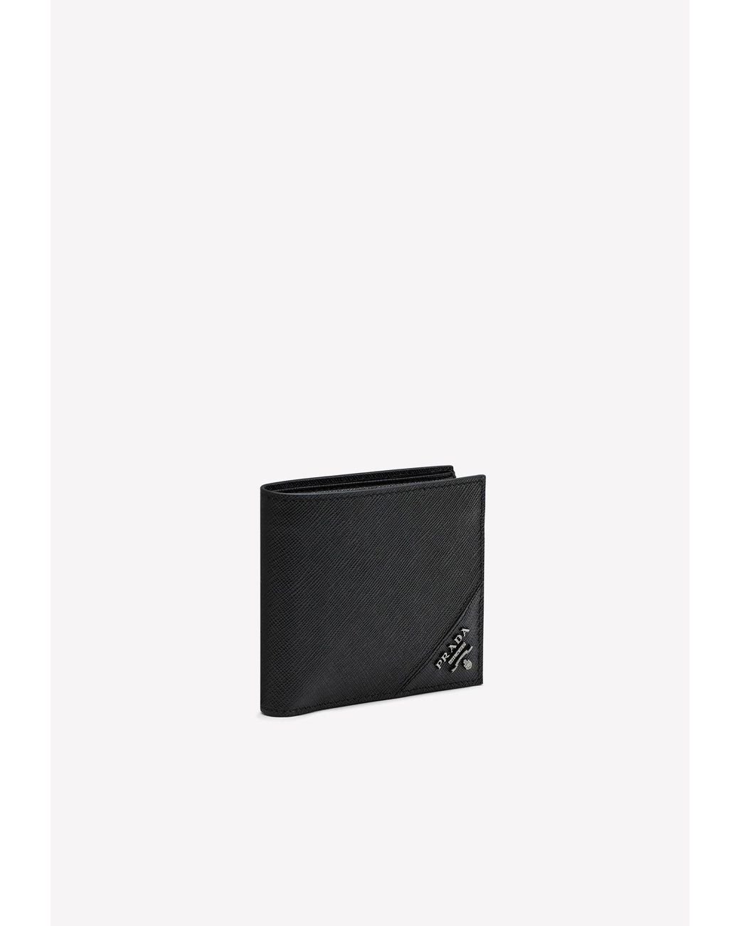 Prada Saffiano Leather Bi-fold Wallet in White for Men | Lyst