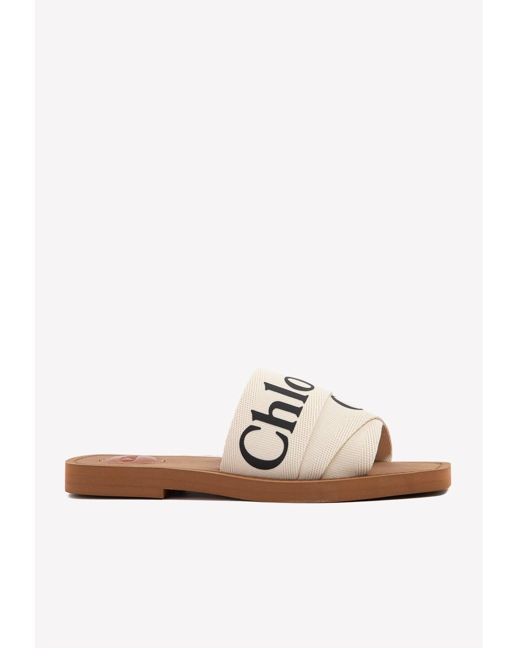 Chloé Flat Woody Slip-on Slides With Logo Details in White | Lyst