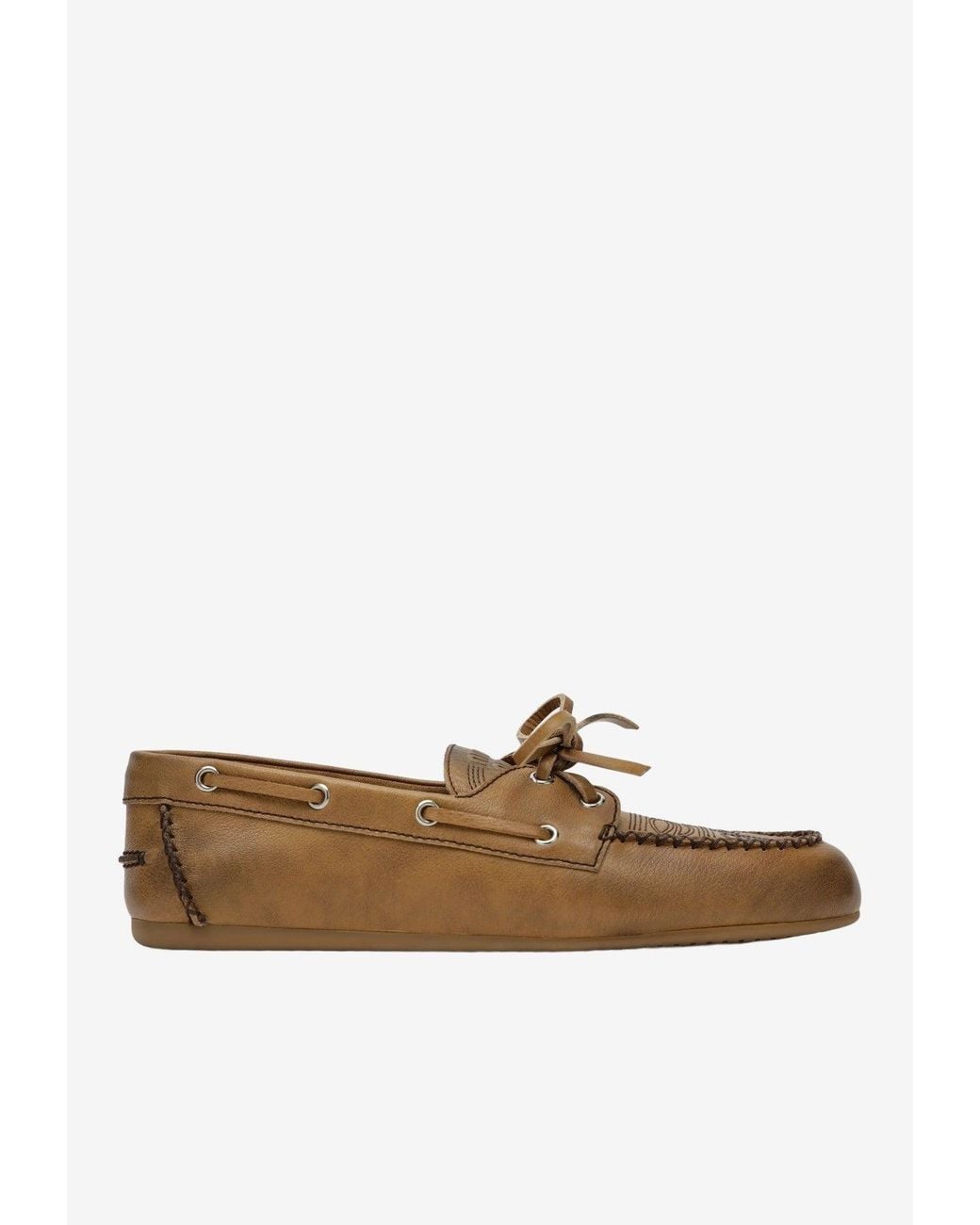 Miu Miu Leather Boat Loafers in White | Lyst