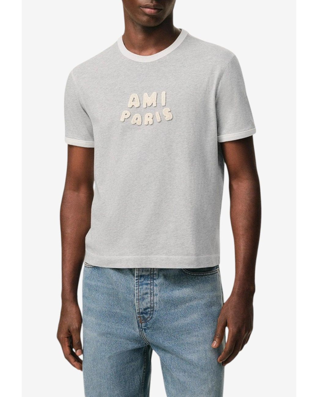 AMI White Logo Patch Boxy T-Shirt for men