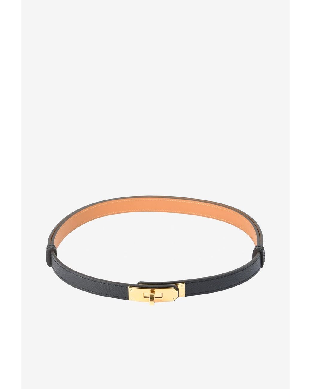 Hermes Kelly Yellow Gold-Plated Brown Leather Bangle - 6 1/4