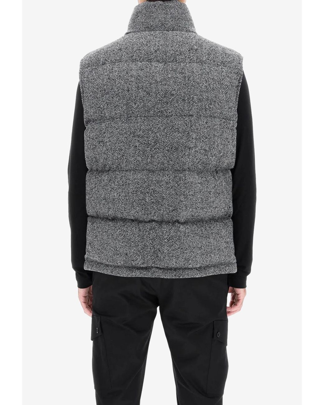 Dolce & Gabbana Herringbone Down Vest in Gray for Men | Lyst