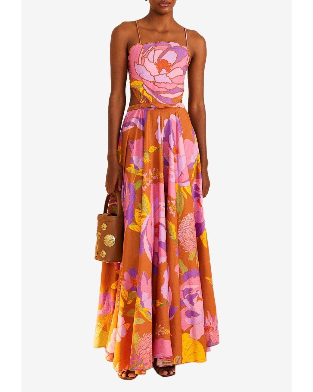 FARM Rio Floral Maxi Dress In Linen Blend in Red