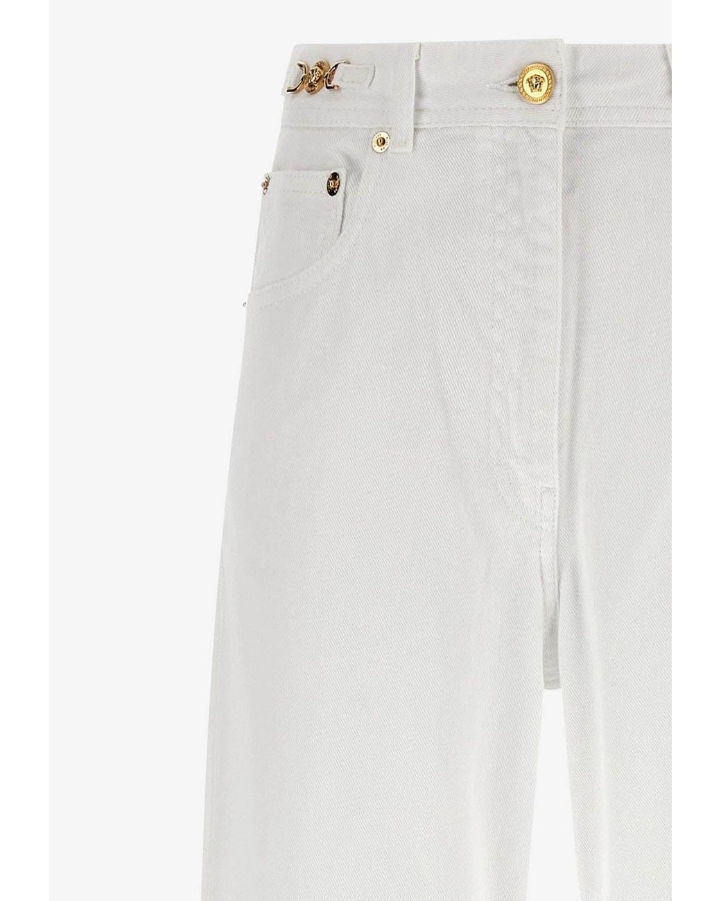 Versace White Logo-Plaque Straight-Leg Jeans