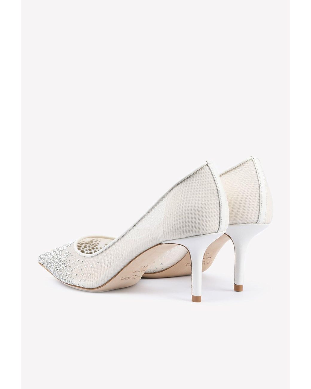 White Mesh Pointed-Toe Pumps with Dégradé Crystals | LOVE 65