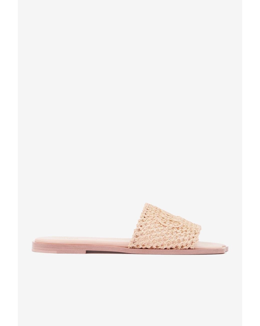 Chloé White Soleil Crochet-Effect Flat Sandals