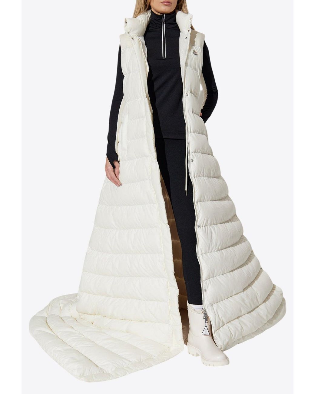 Moncler White Verone Extra-Long Down Jacket